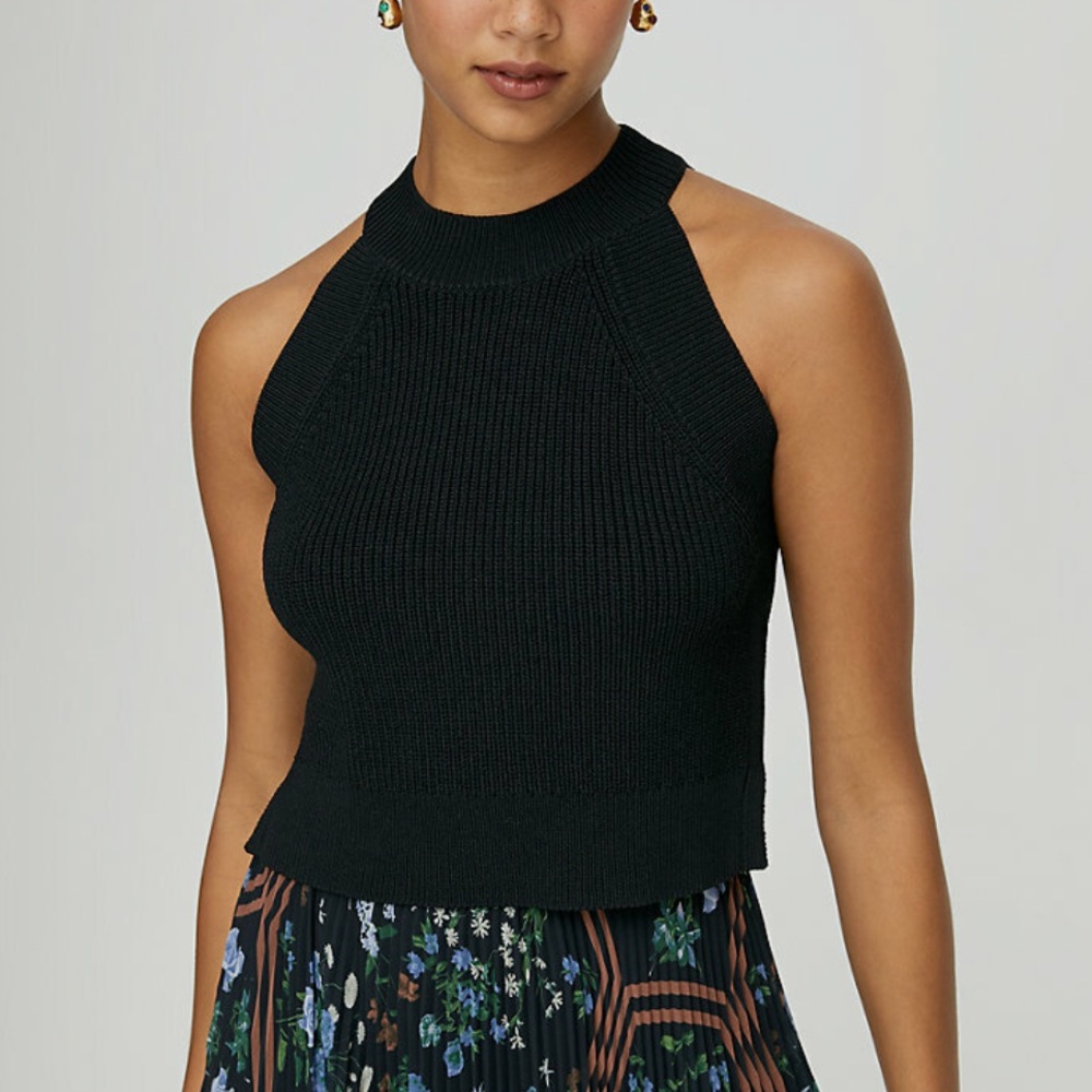 🇨🇦 WILFRED ARITZIA Ribbed Mock Neck Knit Tank Black L